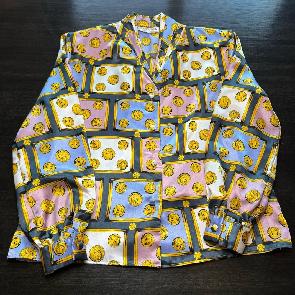 Vintage 80s Anna Kriste Satin Blouse Size 8